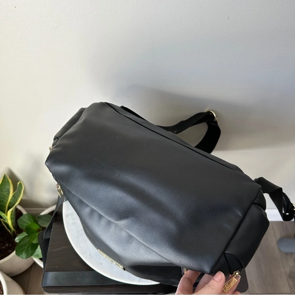 Greyfox Diaper Bag Vegan Leather Black Backpack with shoulder Strap Large